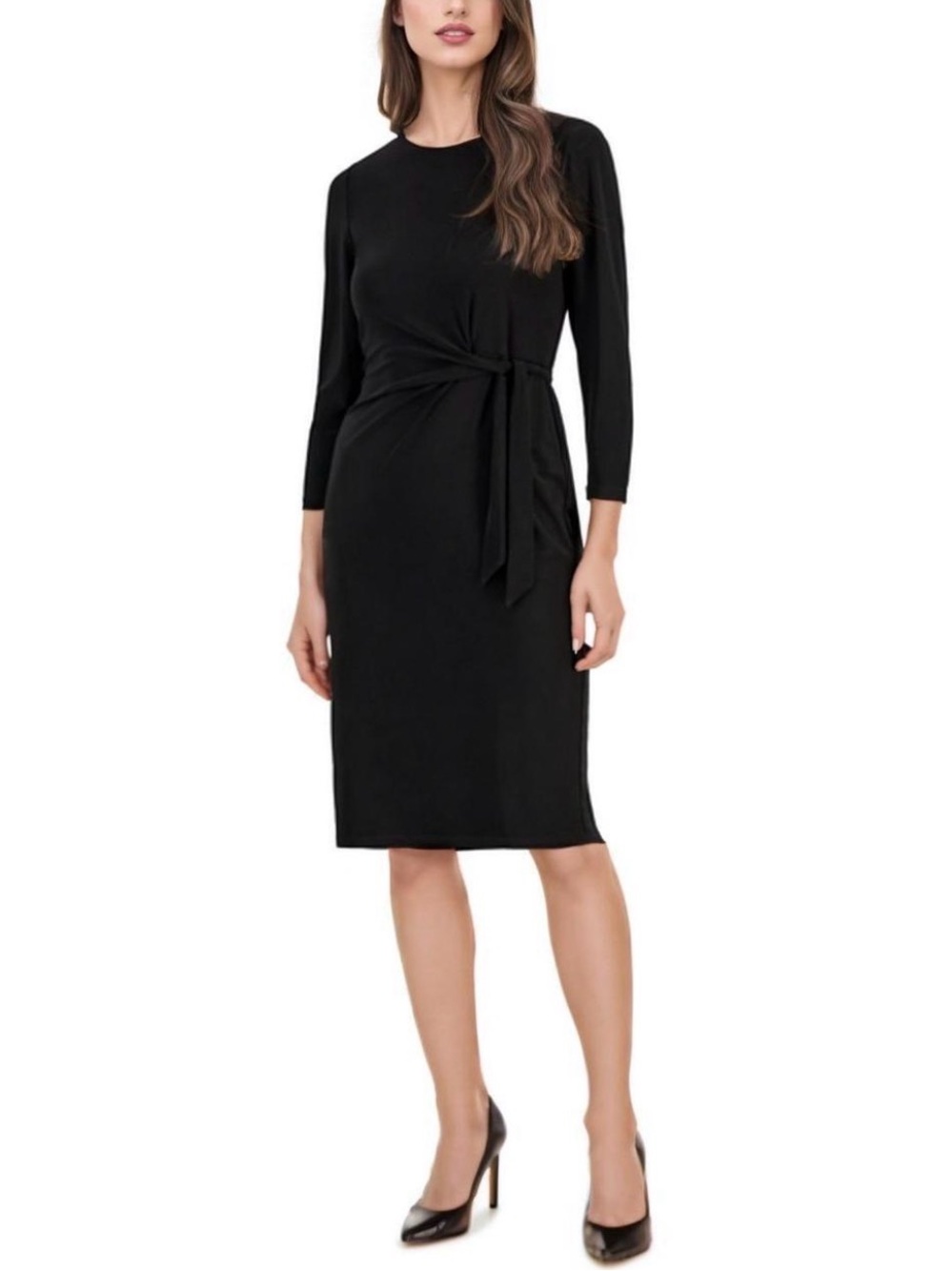 Kasper Black Tie-Waist Sheath Dress